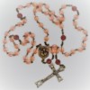 St. Joseph Pink Czech Glass/Pink-Gold Flower Glass Rosary