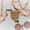St. Joseph Pink Czech Glass/Lilac Flower Glass Rosary - Image 3
