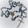 St. Joseph Blue-Gray Czech Glass/Blue-Steel Flower Glass Rosary