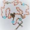 St. Joseph Pink Czech Glass/Aqua-Gold Swirl Glass Rosary