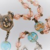 St. Joseph Pink Czech Glass/Aqua-Gold Swirl Glass Rosary - Image 2
