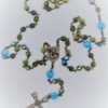 St. Joseph Fire-Polished Green Czech Glass/Aqua Glass Rosary
