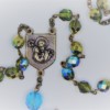 St. Joseph Fire-Polished Green Czech Glass/Aqua Glass Rosary - Image 2