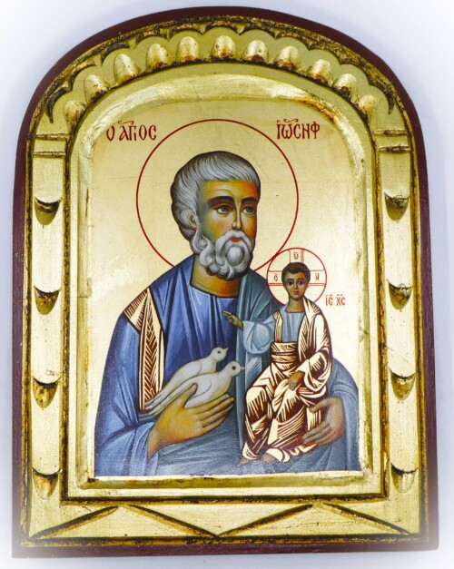 St. Joseph and Christ Child Arched Greek Icon